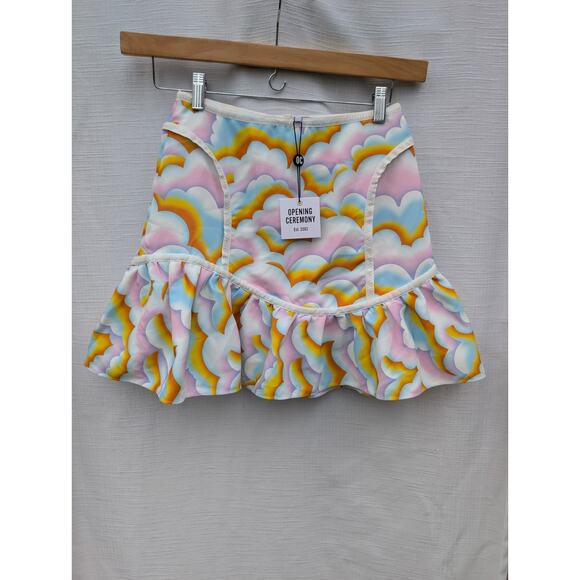 Opening Ceremony Womens Printed Scuba Ruffle mini Skirt Sz 2 Pale Pink Festivalx - Picture 5 of 8